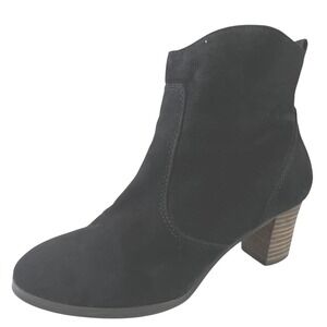 J.Crew Factory Ankle Boots Women Size 7 Black Suede Block Heel Side Zip Booties